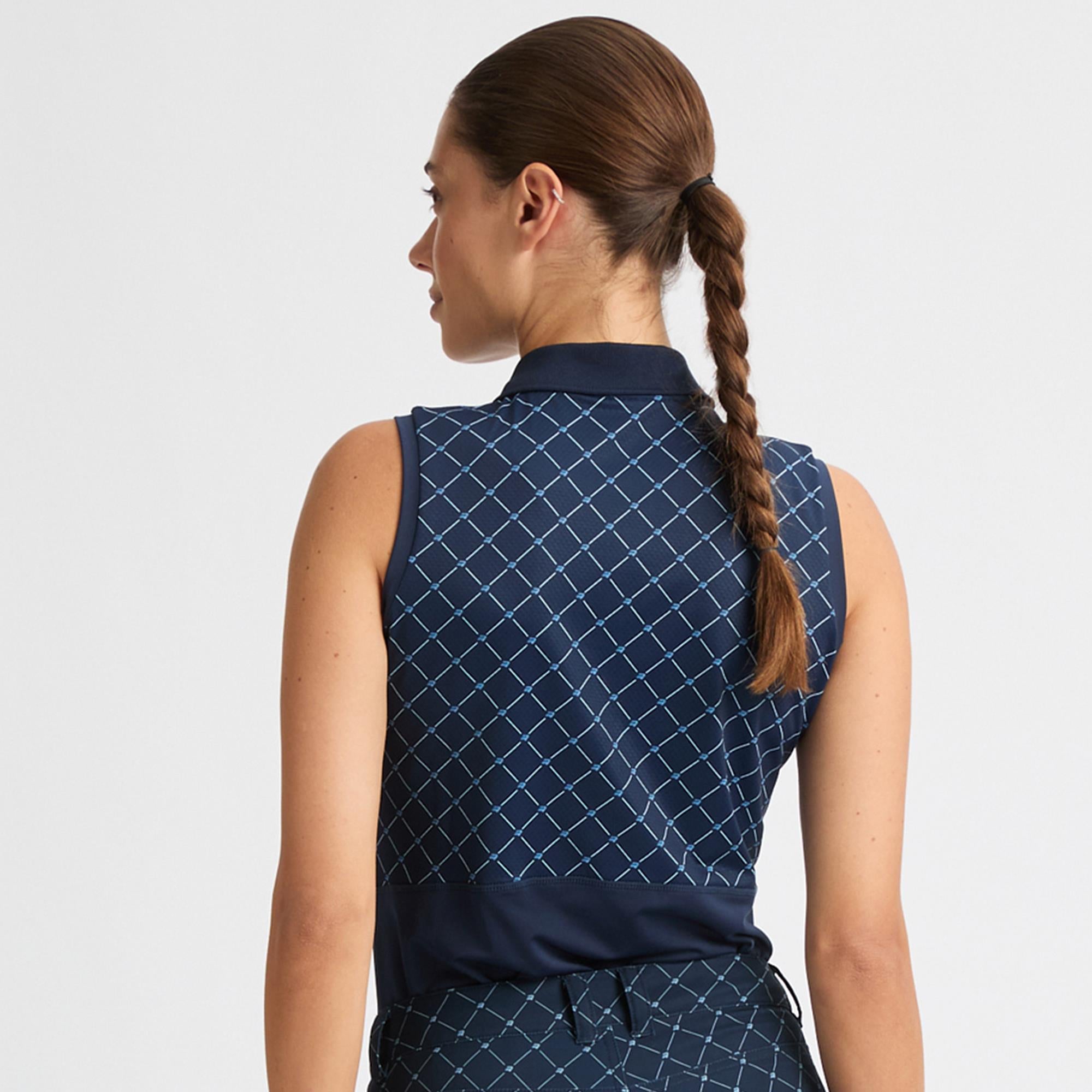 Rohnisch Nicky Ladies Sleeveless Golf Polo Shirt Micro R Check Navy